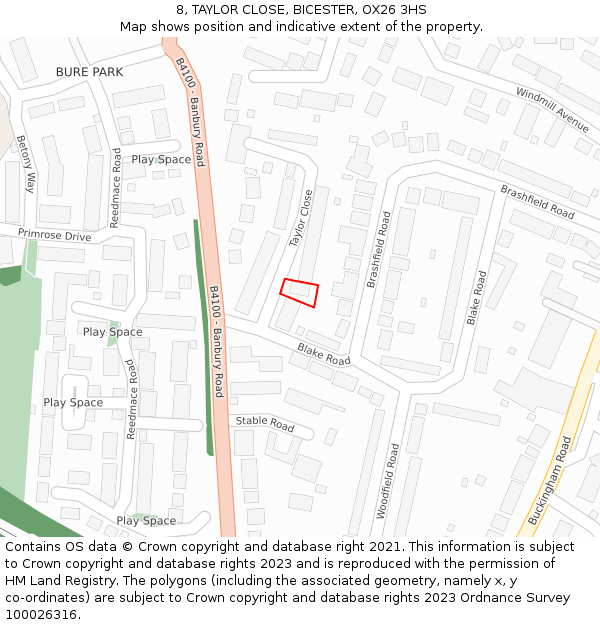 8, TAYLOR CLOSE, BICESTER, OX26 3HS: Location map and indicative extent of plot