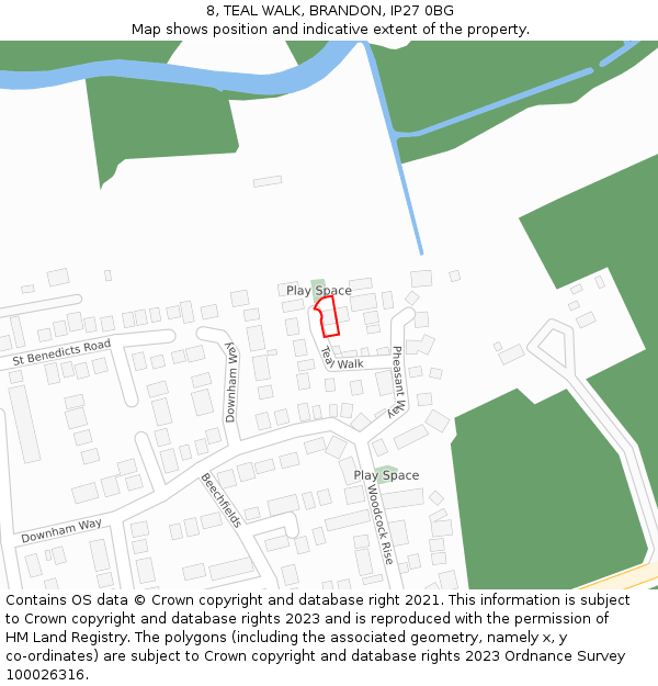 8, TEAL WALK, BRANDON, IP27 0BG: Location map and indicative extent of plot