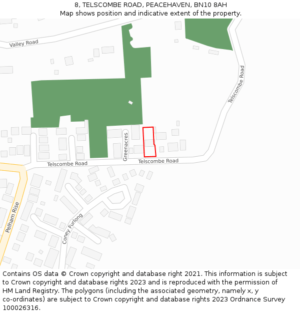 8, TELSCOMBE ROAD, PEACEHAVEN, BN10 8AH: Location map and indicative extent of plot