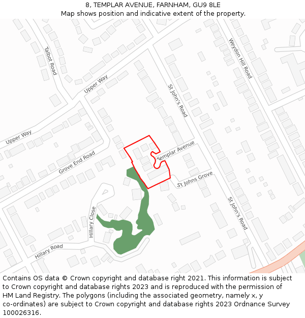 8, TEMPLAR AVENUE, FARNHAM, GU9 8LE: Location map and indicative extent of plot