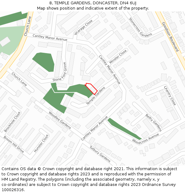 8, TEMPLE GARDENS, DONCASTER, DN4 6UJ: Location map and indicative extent of plot