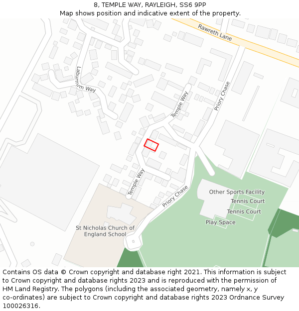 8, TEMPLE WAY, RAYLEIGH, SS6 9PP: Location map and indicative extent of plot