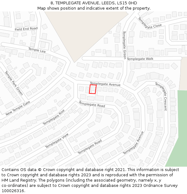 8, TEMPLEGATE AVENUE, LEEDS, LS15 0HD: Location map and indicative extent of plot