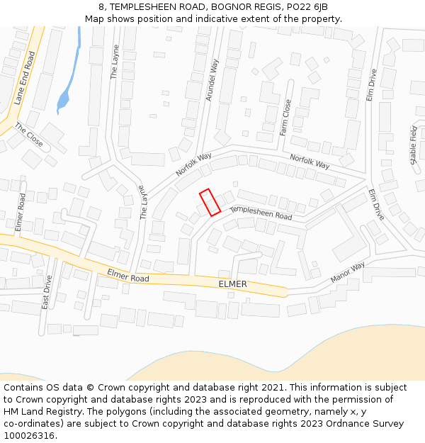 8, TEMPLESHEEN ROAD, BOGNOR REGIS, PO22 6JB: Location map and indicative extent of plot