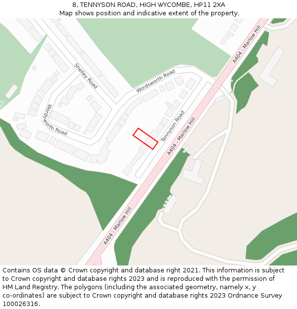 8, TENNYSON ROAD, HIGH WYCOMBE, HP11 2XA: Location map and indicative extent of plot