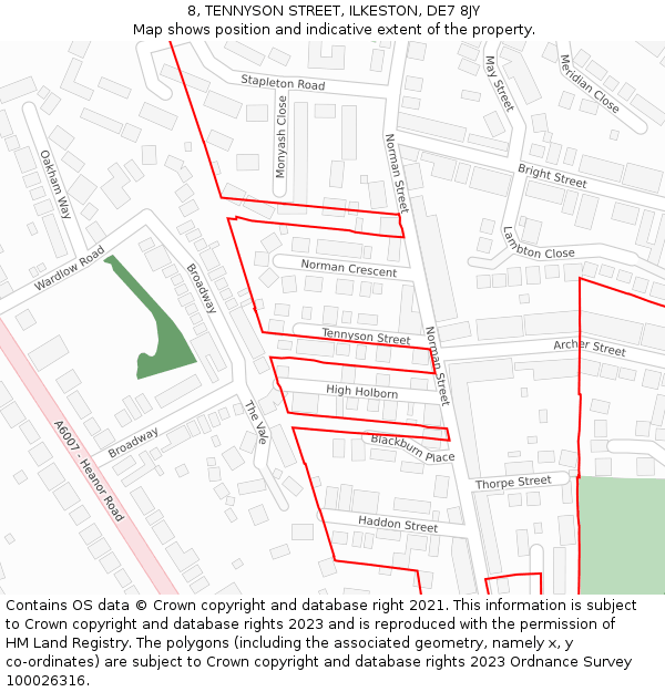 8, TENNYSON STREET, ILKESTON, DE7 8JY: Location map and indicative extent of plot