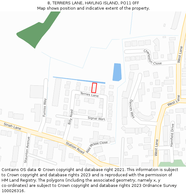 8, TERRIERS LANE, HAYLING ISLAND, PO11 0FF: Location map and indicative extent of plot