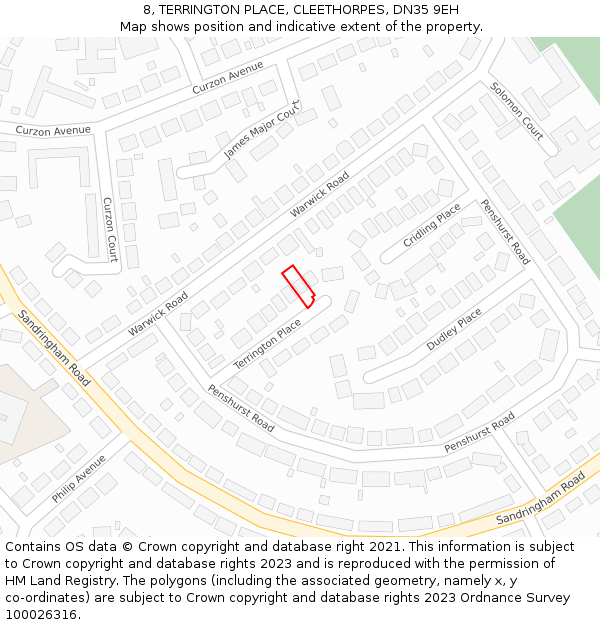 8, TERRINGTON PLACE, CLEETHORPES, DN35 9EH: Location map and indicative extent of plot