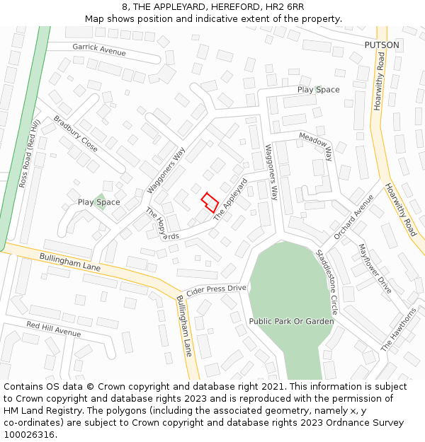 8, THE APPLEYARD, HEREFORD, HR2 6RR: Location map and indicative extent of plot