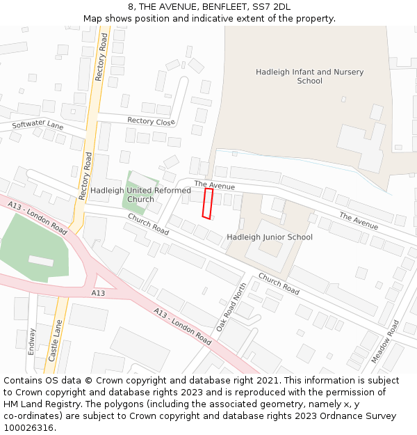 8, THE AVENUE, BENFLEET, SS7 2DL: Location map and indicative extent of plot