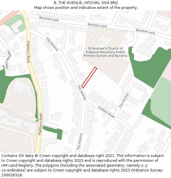 8, THE AVENUE, HITCHIN, SG4 9RQ: Location map and indicative extent of plot