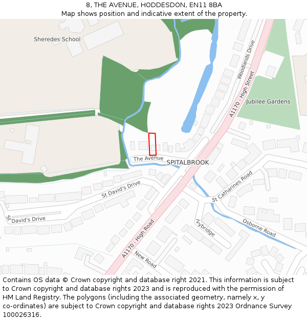 8, THE AVENUE, HODDESDON, EN11 8BA: Location map and indicative extent of plot