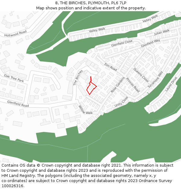 8, THE BIRCHES, PLYMOUTH, PL6 7LP: Location map and indicative extent of plot