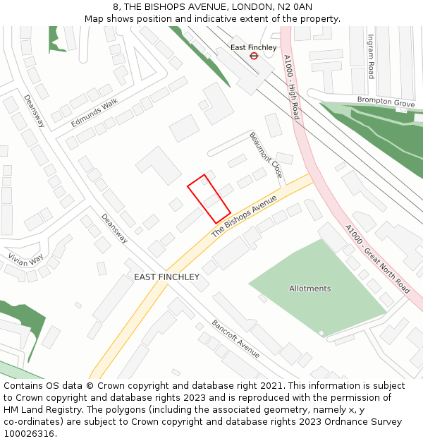 8, THE BISHOPS AVENUE, LONDON, N2 0AN: Location map and indicative extent of plot