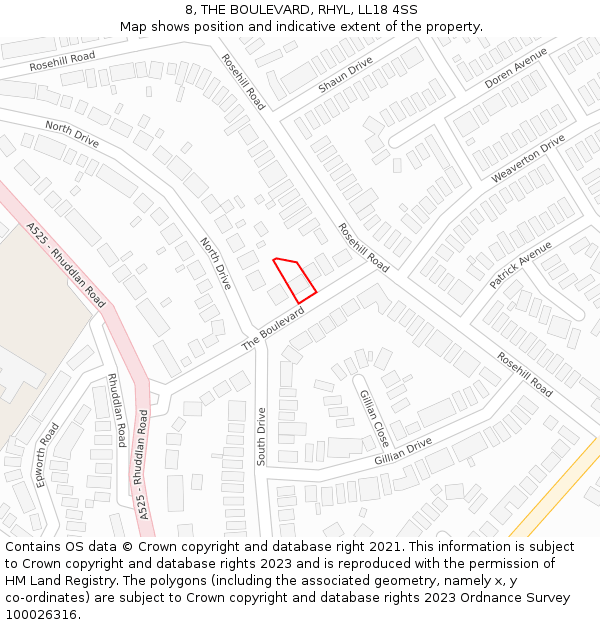8, THE BOULEVARD, RHYL, LL18 4SS: Location map and indicative extent of plot