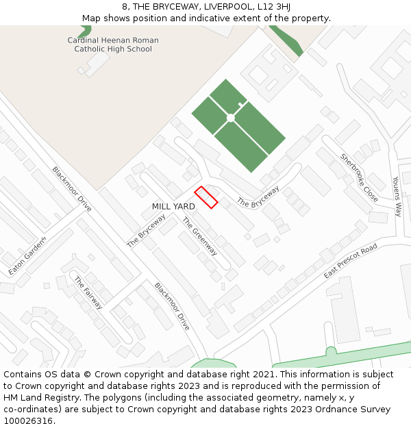 8, THE BRYCEWAY, LIVERPOOL, L12 3HJ: Location map and indicative extent of plot