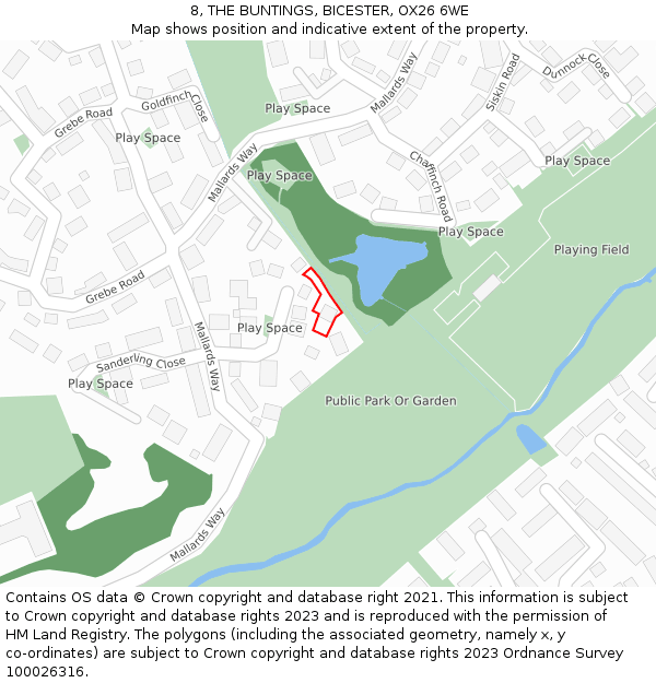 8, THE BUNTINGS, BICESTER, OX26 6WE: Location map and indicative extent of plot