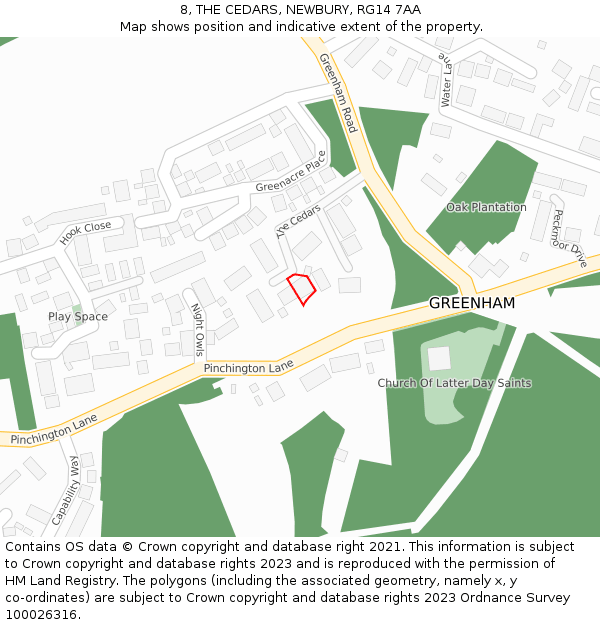 8, THE CEDARS, NEWBURY, RG14 7AA: Location map and indicative extent of plot