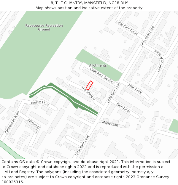 8, THE CHANTRY, MANSFIELD, NG18 3HY: Location map and indicative extent of plot