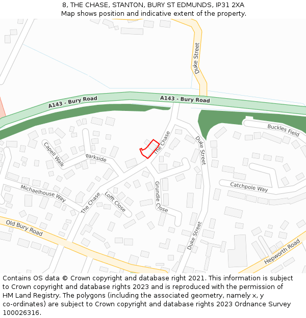 8, THE CHASE, STANTON, BURY ST EDMUNDS, IP31 2XA: Location map and indicative extent of plot