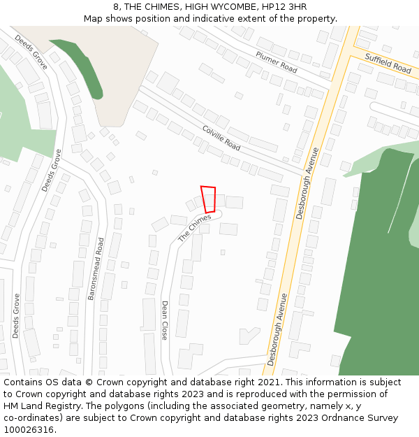 8, THE CHIMES, HIGH WYCOMBE, HP12 3HR: Location map and indicative extent of plot