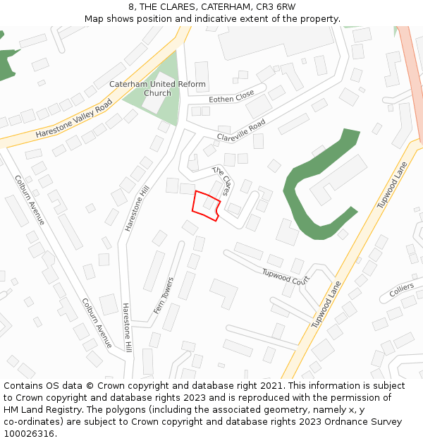 8, THE CLARES, CATERHAM, CR3 6RW: Location map and indicative extent of plot