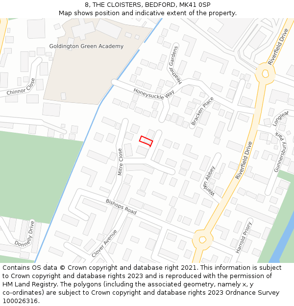 8, THE CLOISTERS, BEDFORD, MK41 0SP: Location map and indicative extent of plot