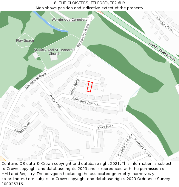 8, THE CLOISTERS, TELFORD, TF2 6HY: Location map and indicative extent of plot