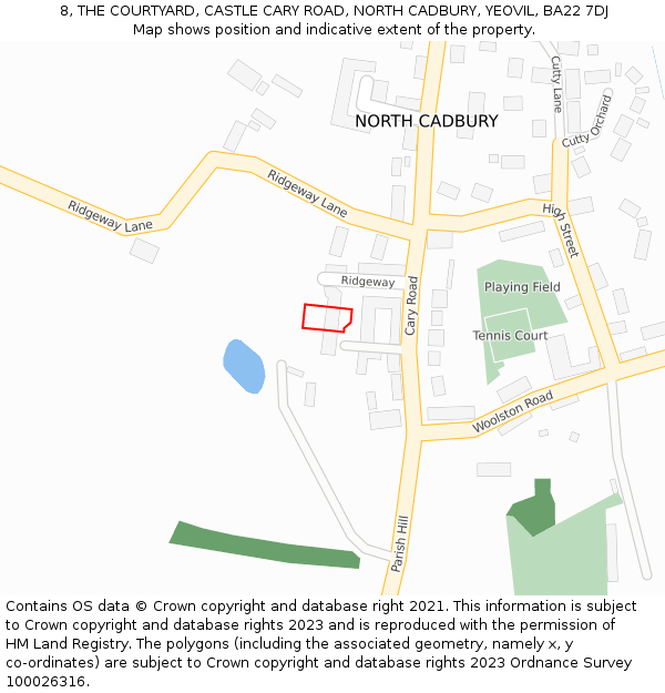 8, THE COURTYARD, CASTLE CARY ROAD, NORTH CADBURY, YEOVIL, BA22 7DJ: Location map and indicative extent of plot