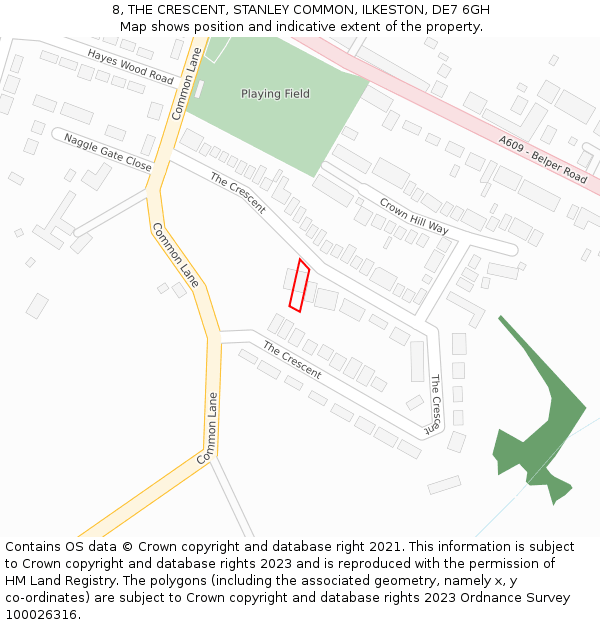 8, THE CRESCENT, STANLEY COMMON, ILKESTON, DE7 6GH: Location map and indicative extent of plot