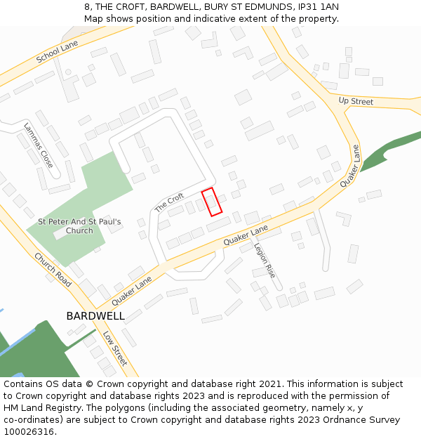 8, THE CROFT, BARDWELL, BURY ST EDMUNDS, IP31 1AN: Location map and indicative extent of plot