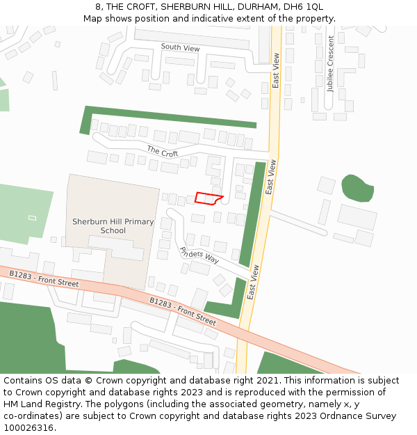 8, THE CROFT, SHERBURN HILL, DURHAM, DH6 1QL: Location map and indicative extent of plot