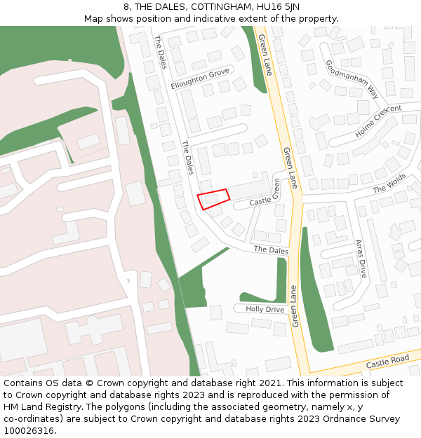 8, THE DALES, COTTINGHAM, HU16 5JN: Location map and indicative extent of plot