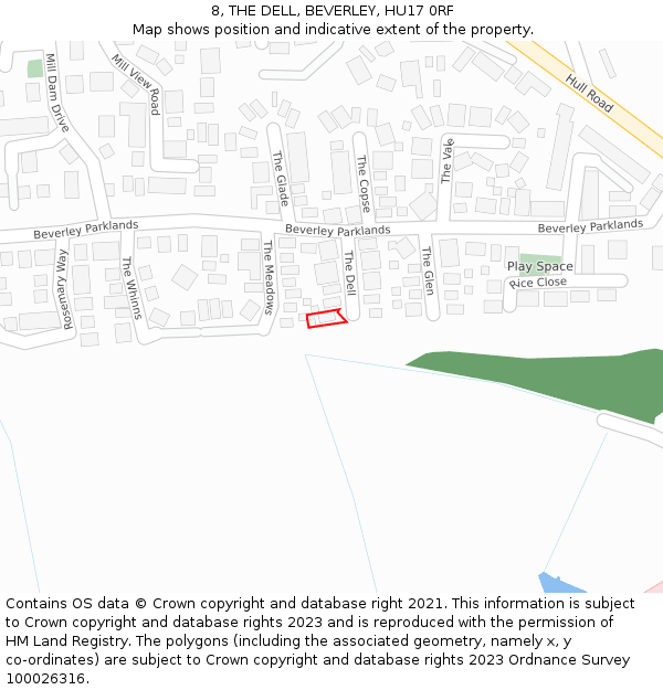 8, THE DELL, BEVERLEY, HU17 0RF: Location map and indicative extent of plot