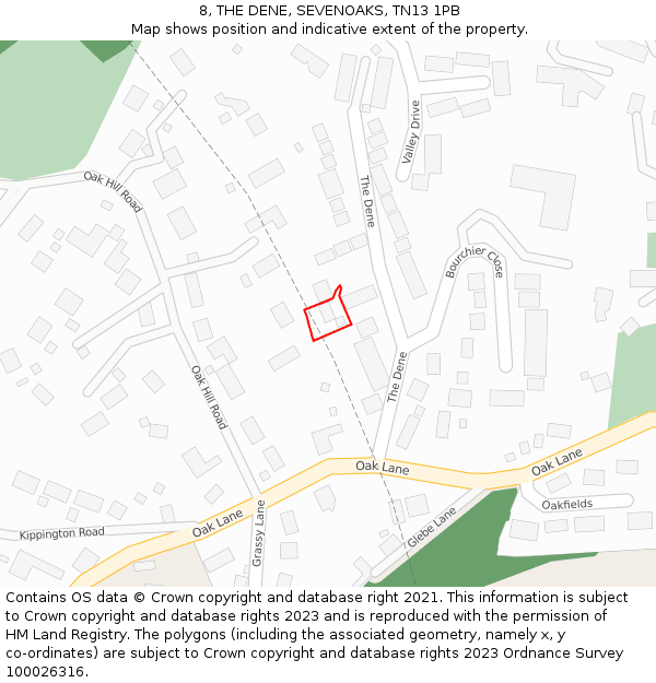 8, THE DENE, SEVENOAKS, TN13 1PB: Location map and indicative extent of plot