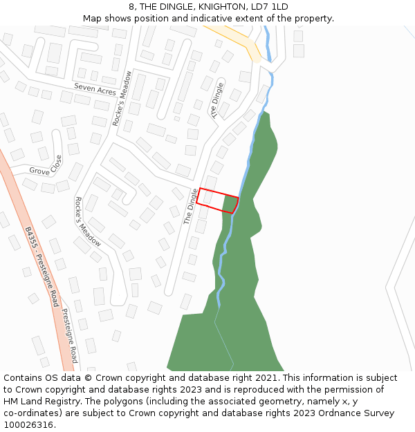 8, THE DINGLE, KNIGHTON, LD7 1LD: Location map and indicative extent of plot