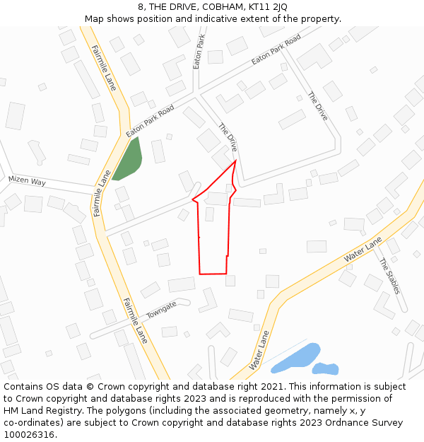 8, THE DRIVE, COBHAM, KT11 2JQ: Location map and indicative extent of plot