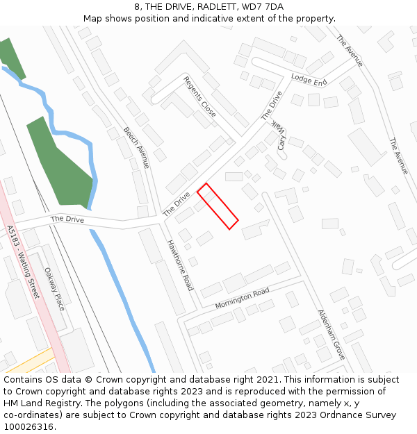 8, THE DRIVE, RADLETT, WD7 7DA: Location map and indicative extent of plot