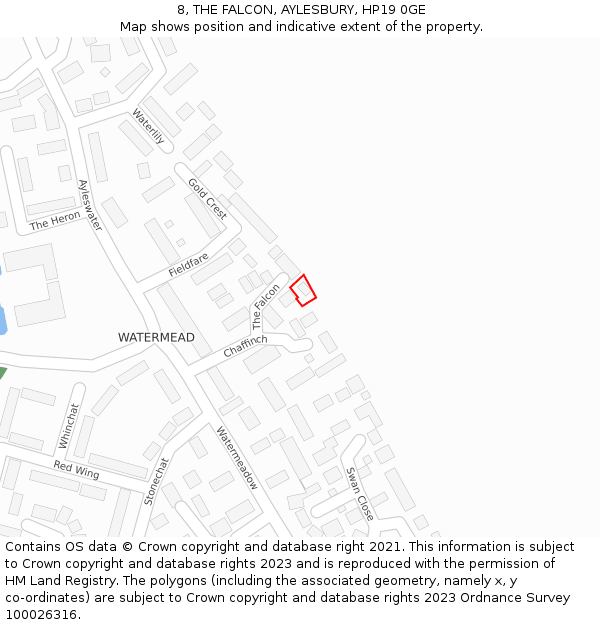 8, THE FALCON, AYLESBURY, HP19 0GE: Location map and indicative extent of plot