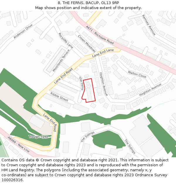 8, THE FERNS, BACUP, OL13 9RP: Location map and indicative extent of plot