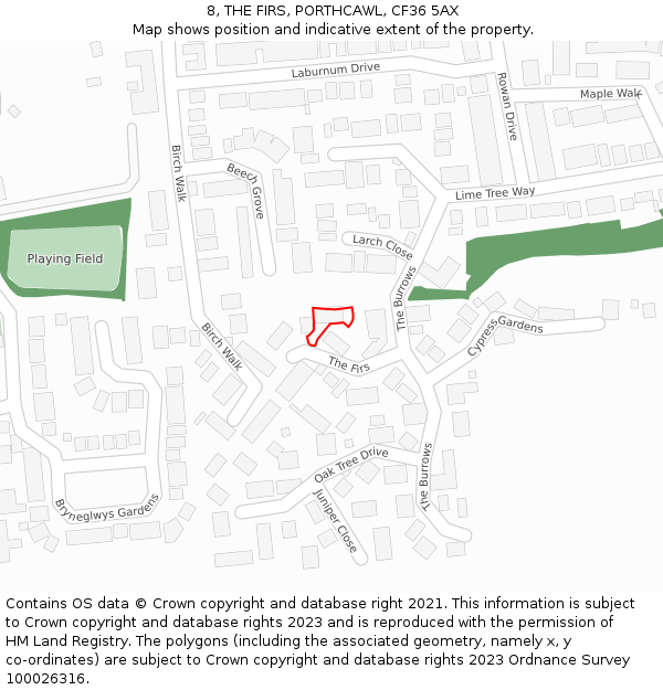 8, THE FIRS, PORTHCAWL, CF36 5AX: Location map and indicative extent of plot