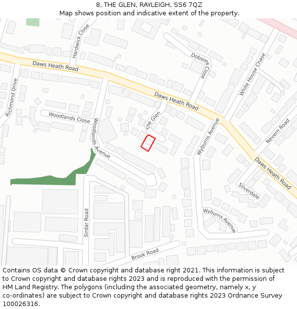 8, THE GLEN, RAYLEIGH, SS6 7QZ: Location map and indicative extent of plot