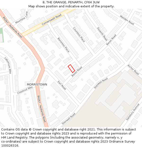 8, THE GRANGE, PENARTH, CF64 3UW: Location map and indicative extent of plot