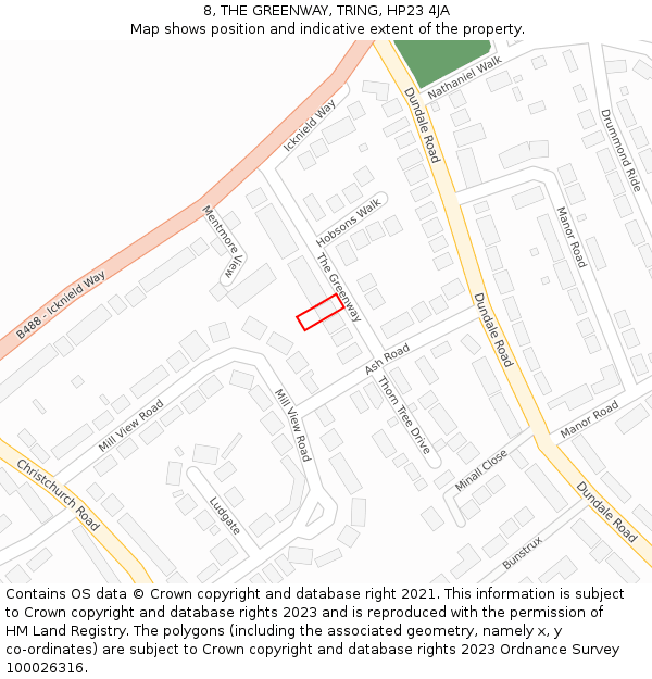 8, THE GREENWAY, TRING, HP23 4JA: Location map and indicative extent of plot