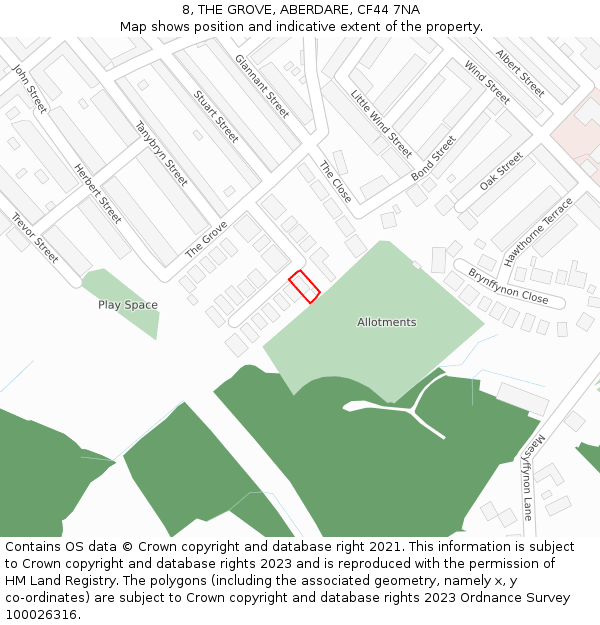 8, THE GROVE, ABERDARE, CF44 7NA: Location map and indicative extent of plot