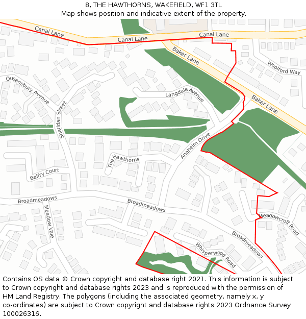 8, THE HAWTHORNS, WAKEFIELD, WF1 3TL: Location map and indicative extent of plot