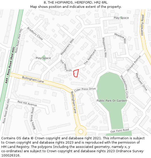 8, THE HOPYARDS, HEREFORD, HR2 6RL: Location map and indicative extent of plot