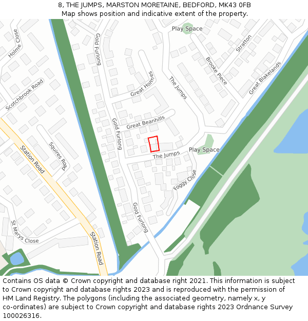 8, THE JUMPS, MARSTON MORETAINE, BEDFORD, MK43 0FB: Location map and indicative extent of plot