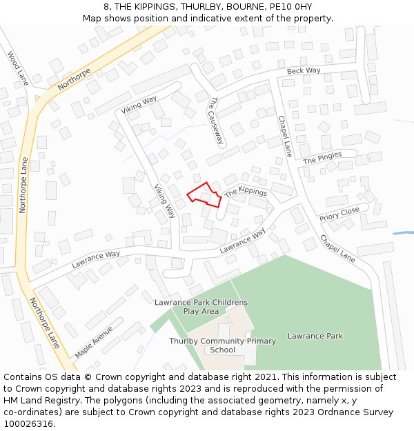 8, THE KIPPINGS, THURLBY, BOURNE, PE10 0HY: Location map and indicative extent of plot