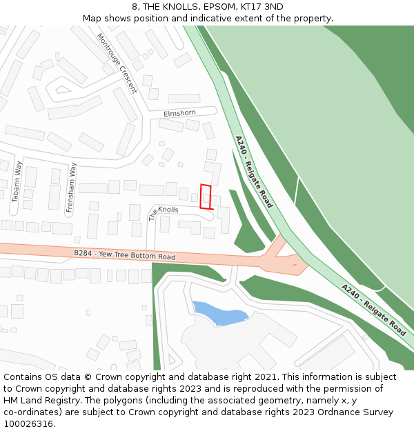 8, THE KNOLLS, EPSOM, KT17 3ND: Location map and indicative extent of plot